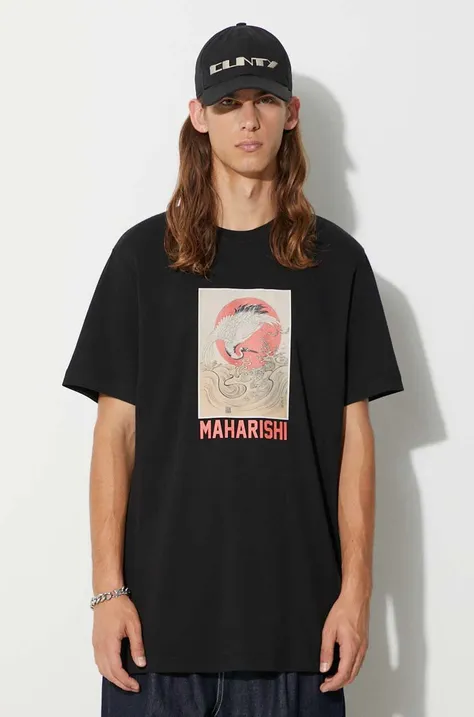 Maharishi t-shirt bawełniany Peace Crane T-Shirt kolor czarny z nadrukiem 1072