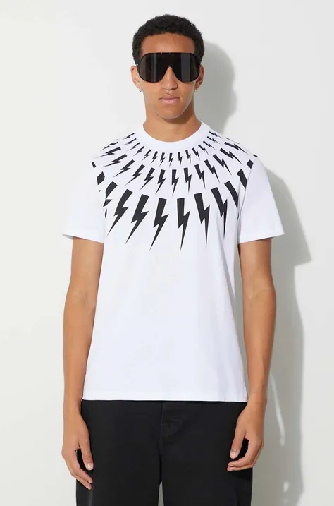 Neil Barett t-shirt bawełniany FAIRISLE THUNDERBOLT męski kolor biały z nadrukiem PBJT007S.V501S.526