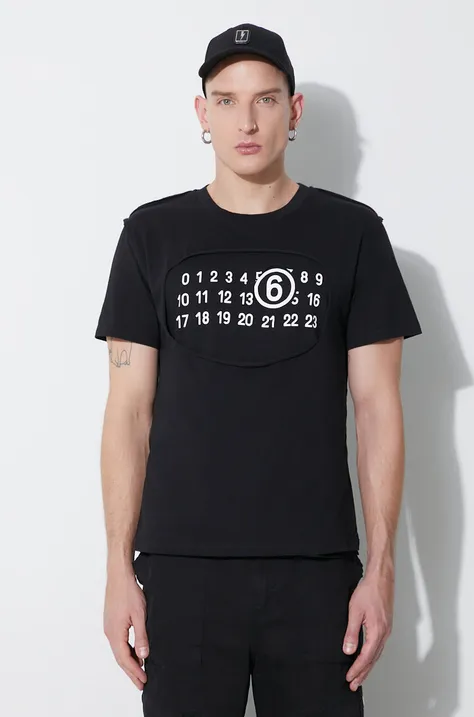 Pamučna majica MM6 Maison Margiela T-Shirt za muškarce, boja: crna, s tiskom, S62GD0165
