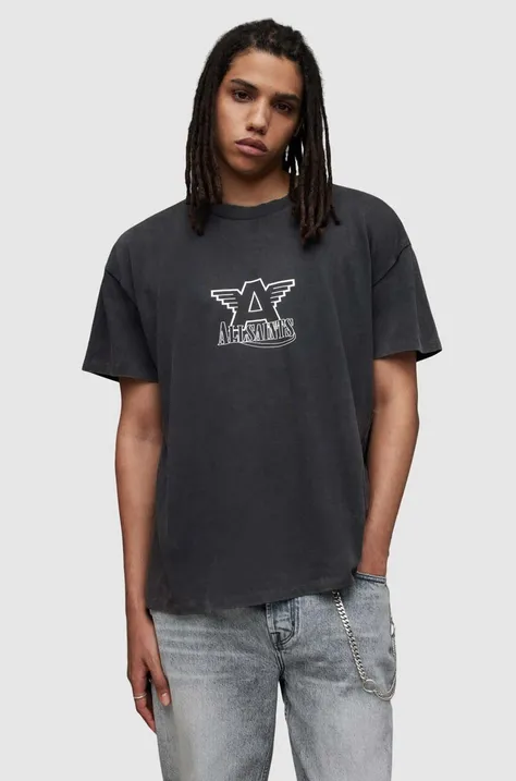 AllSaints t-shirt MG018Z MATCH SS CREW męski kolor czarny z nadrukiem