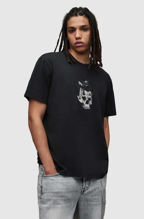 AllSaints t-shirt MG067Z RELICS SS CREW męski kolor czarny wzorzysty