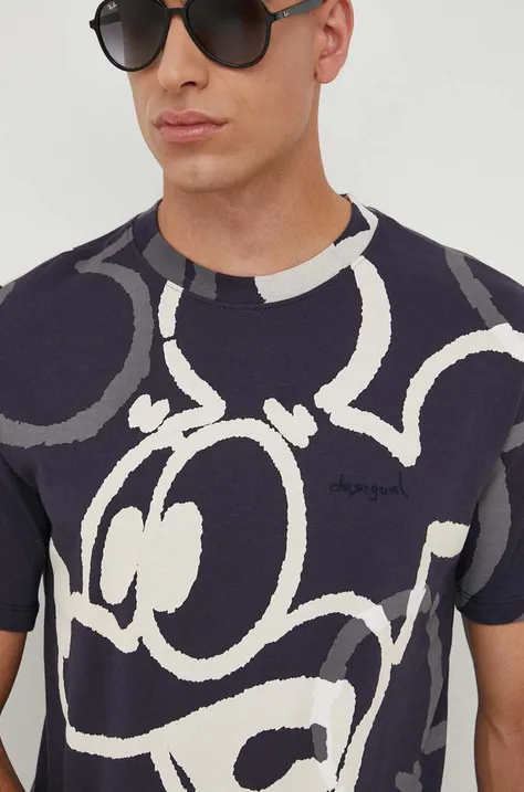 Desigual t-shirt bawełniany x Disney męski kolor granatowy wzorzysty