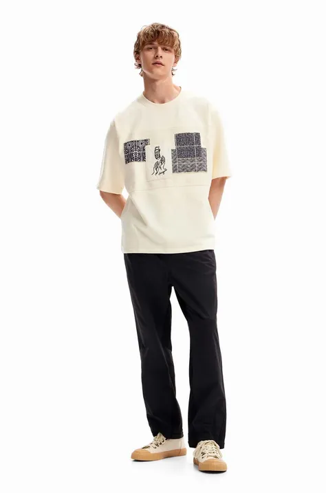 Desigual t-shirt 23WMTK31 TS JOSH męski kolor biały z aplikacją