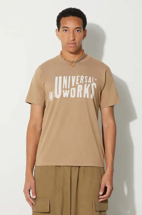 Universal Works t-shirt bawełniany MYSTERY TRAIN PRINT TEE męski kolor beżowy z nadrukiem 29182