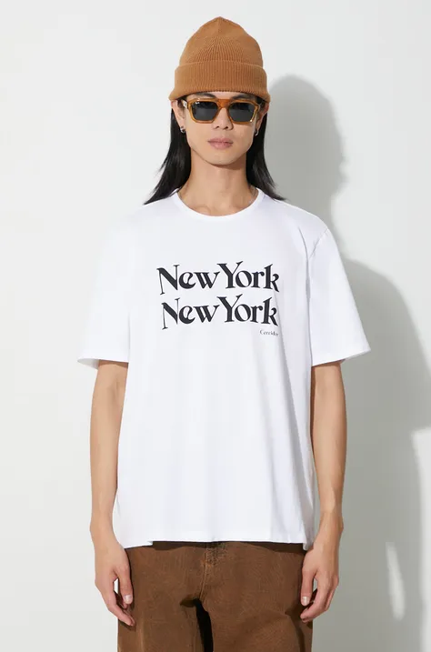 Corridor t-shirt bawełniany New York New York T-Shirt męski kolor biały z nadrukiem TS0007-WHT