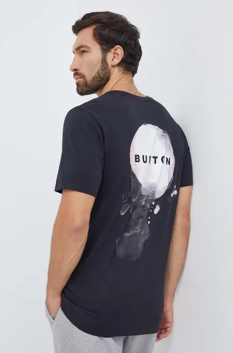 Бавовняна футболка Burton чоловічий колір чорний з принтом