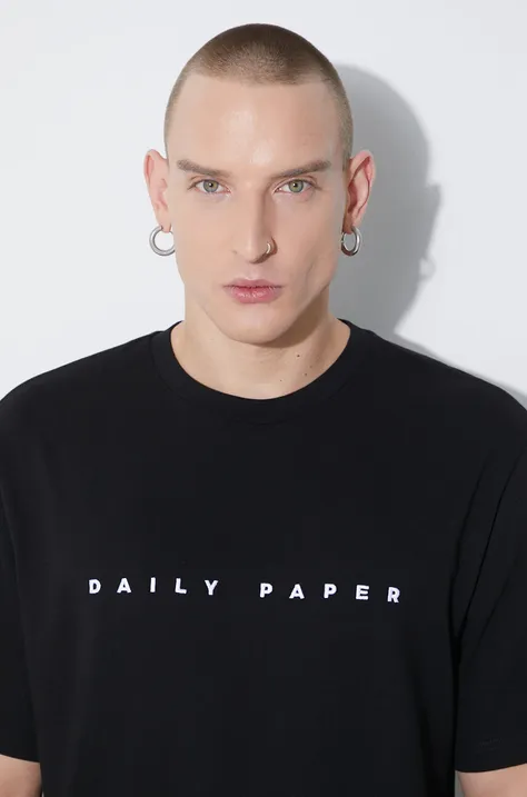 Pamučna majica Daily Paper Alias Tee za muškarce, boja: crna, s aplikacijom, 2021181