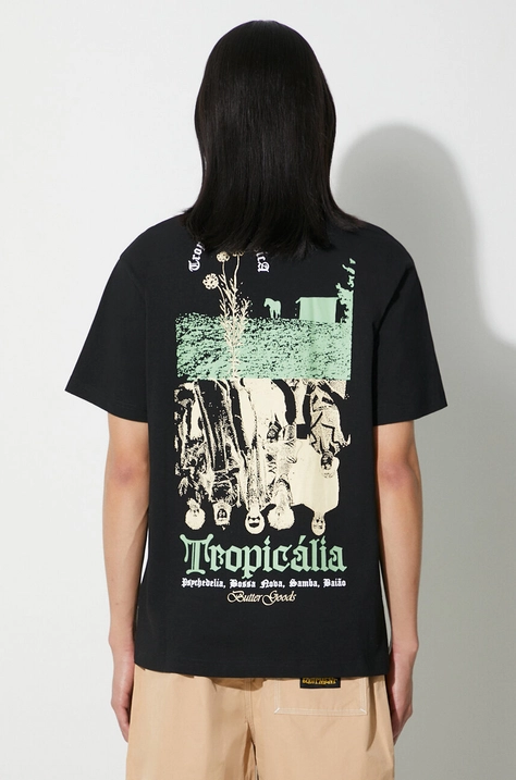 Бавовняна футболка Butter Goods Tropicalia Tee чоловіча колір чорний однотонна BGQ3230802