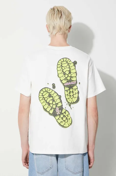 Bavlnené tričko Gramicci Footprints Tee pánske, biela farba, s potlačou, G3FU.T071