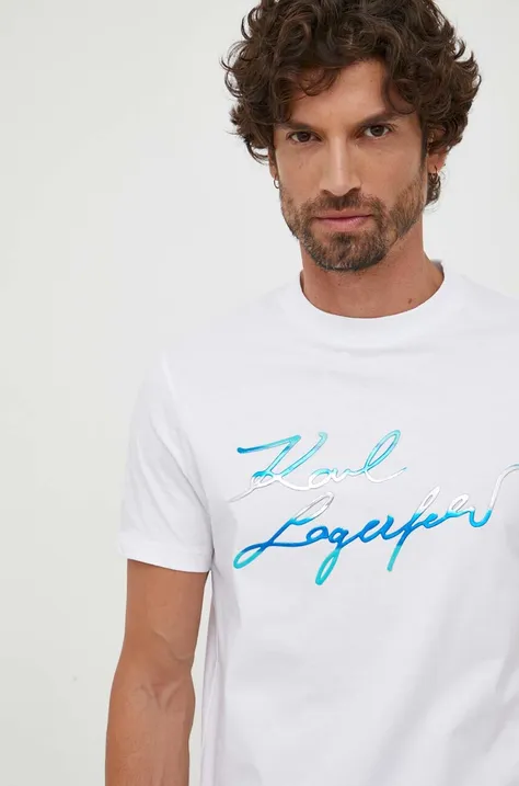 Βαμβακερό μπλουζάκι Karl Lagerfeld ανδρικά, χρώμα: άσπρο