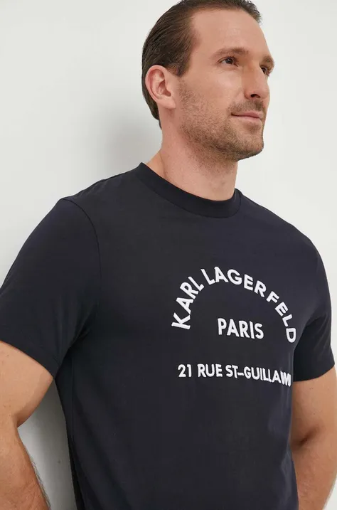 Karl Lagerfeld t-shirt bawełniany męski kolor granatowy z aplikacją