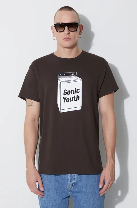 PLEASURES cotton t-shirt Techpack men’s brown color P23SY020