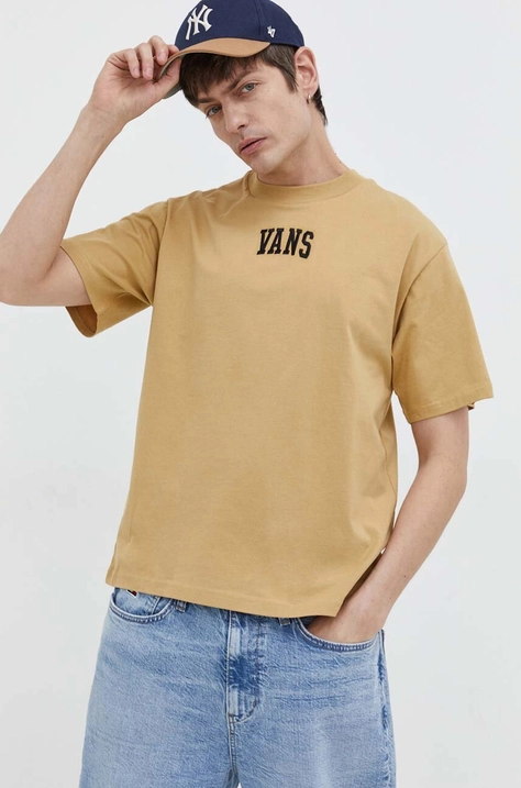 Vans tricou din bumbac barbati, culoarea galben, cu imprimeu