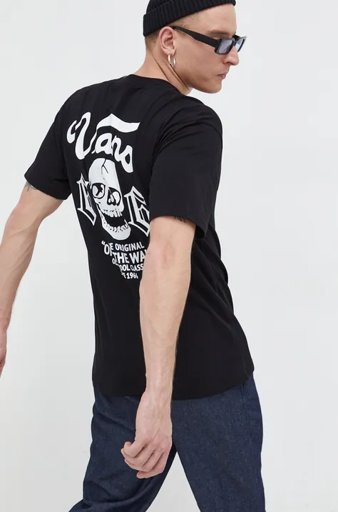 Бавовняна футболка Vans чоловічий колір чорний з принтом