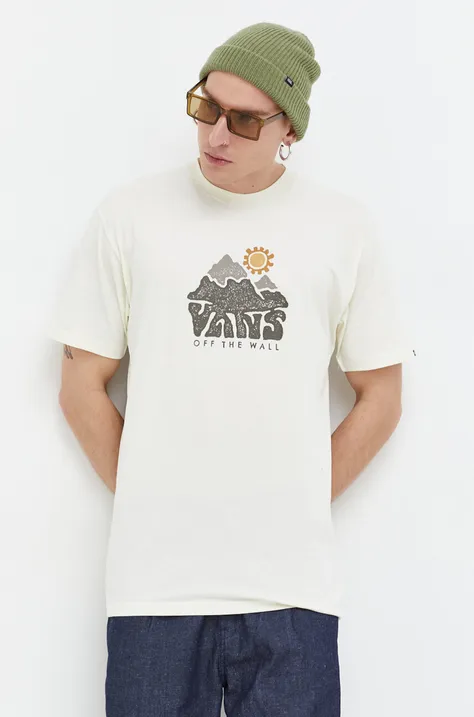 Vans t-shirt bawełniany męski kolor beżowy z nadrukiem