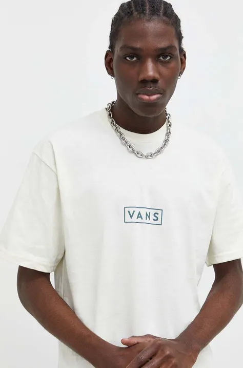 Bavlnené tričko Vans pánsky, béžová farba, s potlačou
