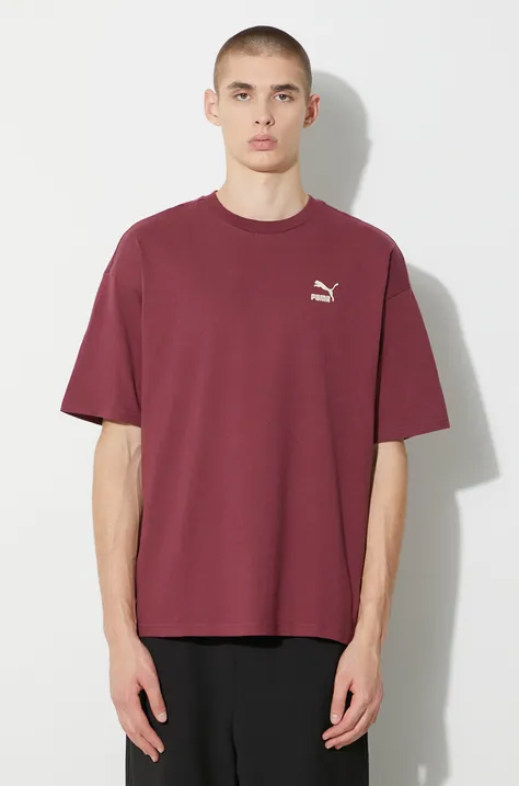 Puma cotton t-shirt BETTER CLASSICS Oversized Tee men’s maroon color 621315