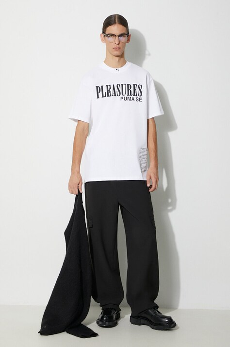 Puma cotton t-shirt PUMA x PLEASURES Typo Tee men’s white color 620878