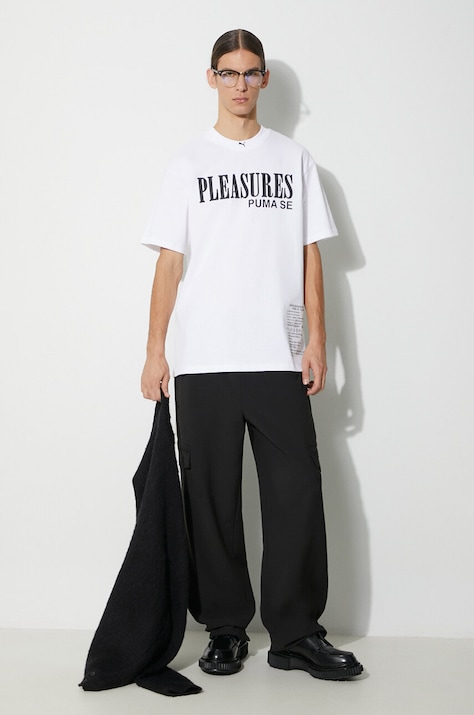 Памучна тениска Puma PUMA x PLEASURES Typo Tee в бяло с принт 620878