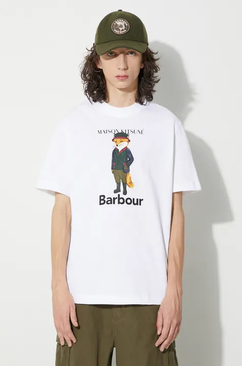 Barbour t-shirt bawełniany X Maison Kitsune Beaufort Fox Tee męski kolor biały z nadrukiem MTS1224