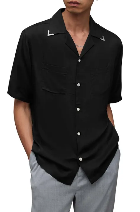 Košeľa AllSaints Runaway čierna farba