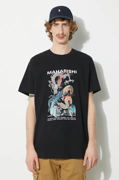 Bavlnené tričko Maharishi Double Dragons Organic T-Shirt pánske, čierna farba, s potlačou, 1080.BLACK
