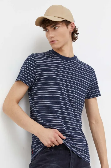 Bavlnené tričko Superdry pánsky, tmavomodrá farba, vzorovaný