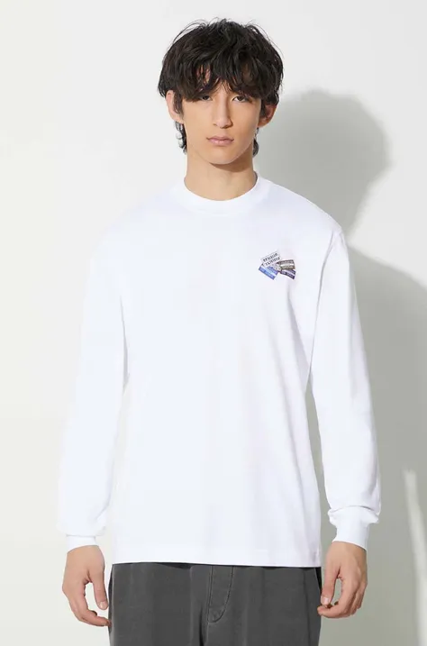 Βαμβακερή μπλούζα με μακριά μανίκια Lacoste χρώμα: άσπρο, TH2061 001