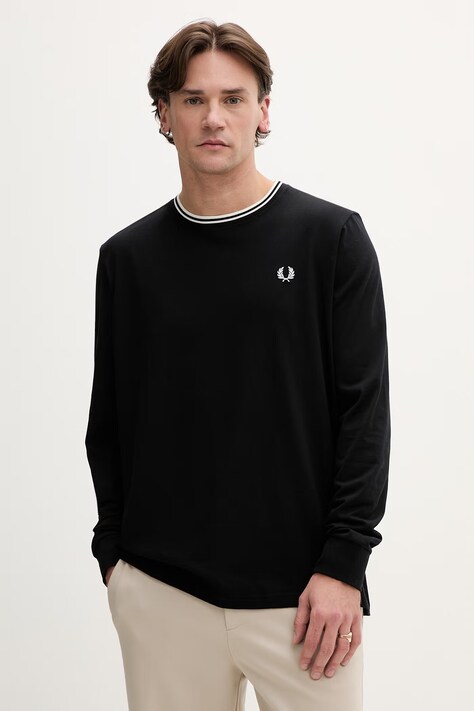 Fred Perry cotton longsleeve top black color M9602.102