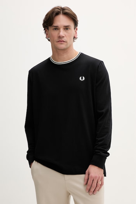 Fred Perry cotton longsleeve top black color M9602.102