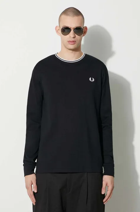 Βαμβακερή μπλούζα με μακριά μανίκια Fred Perry χρώμα: μαύρο, M9602.102