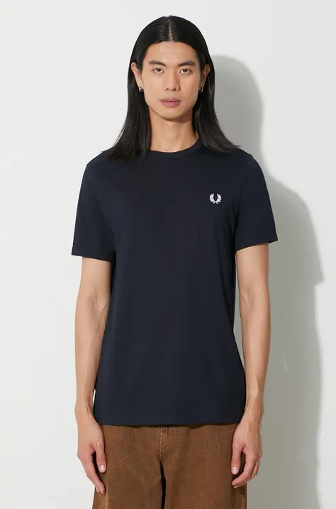 Fred Perry t-shirt bawełniany męski kolor granatowy z aplikacją M3519.608