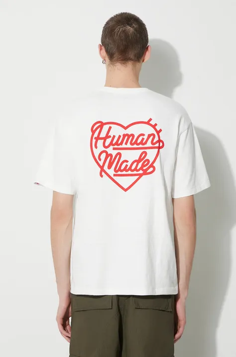 Bavlnené tričko Human Made Heart Badge pánske, biela farba, s potlačou, HM26CS002
