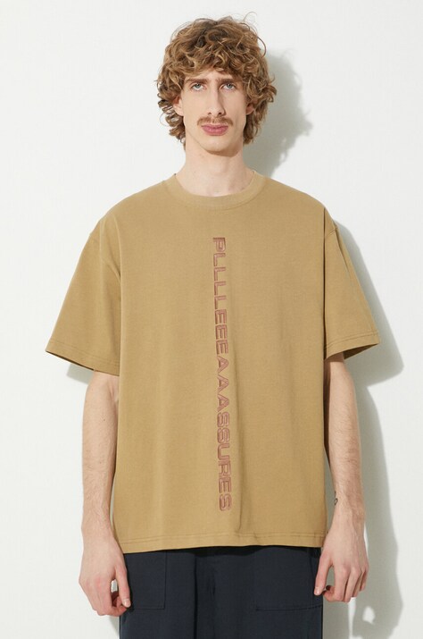 PLEASURES cotton t-shirt Drag Heavyweight Shirt men’s beige color P23W034.BEIGE