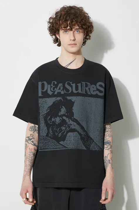 Bavlnené tričko PLEASURES Gouge Heavyweight Shirt pánske, čierna farba, s potlačou, P23W039.BLACK