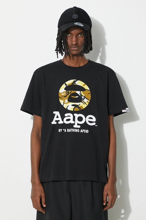 AAPE cotton t-shirt Regular Fit Tee men’s black color ATE1373