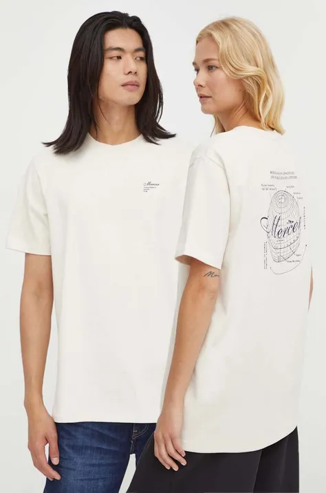 Bavlnené tričko Mercer Amsterdam béžová farba, s potlačou