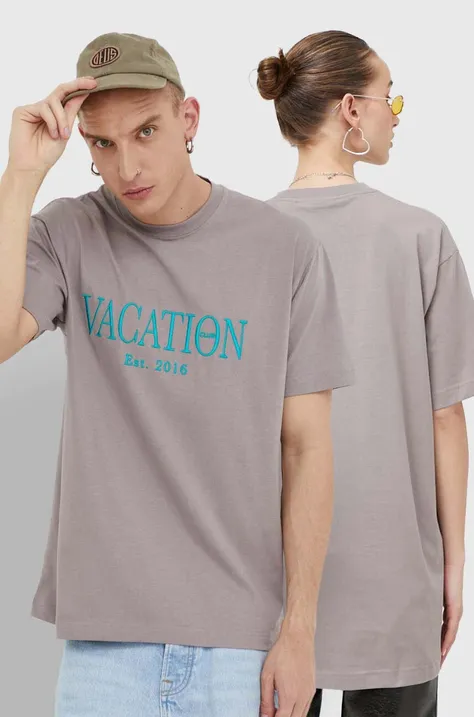 Pamučna majica On Vacation boja: bež, s aplikacijom