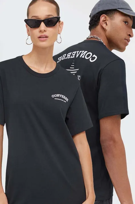 Βαμβακερό μπλουζάκι Converse χρώμα: μαύρο