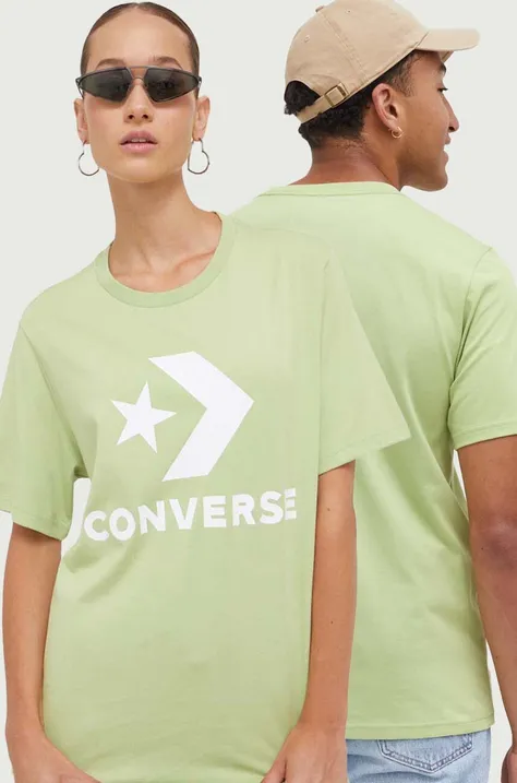 Bavlnené tričko Converse zelená farba, s potlačou