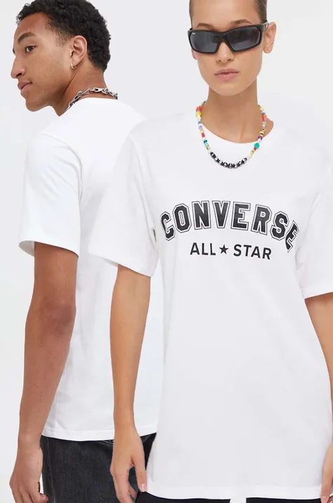 Bombažna kratka majica Converse bela barva