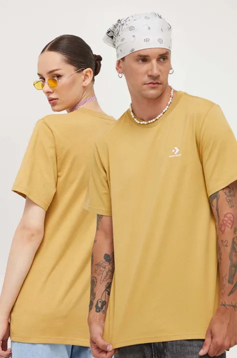 Bavlnené tričko Converse hnedá farba, jednofarebný
