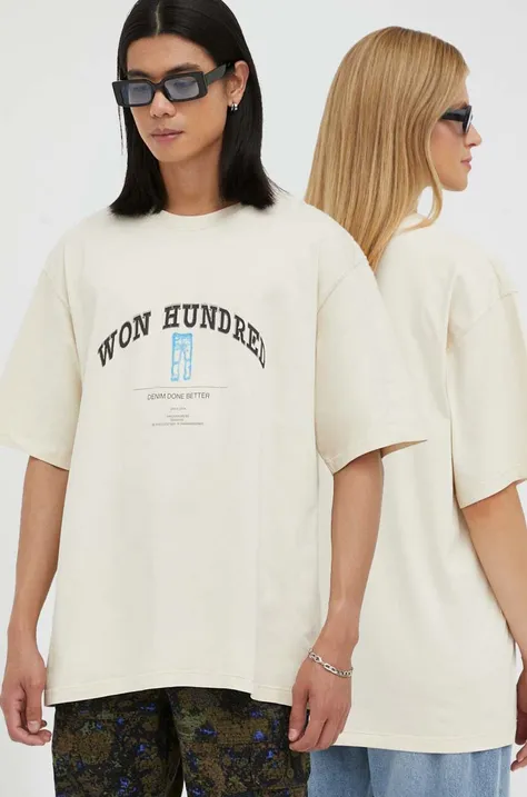Bavlnené tričko Won Hundred béžová farba, s potlačou