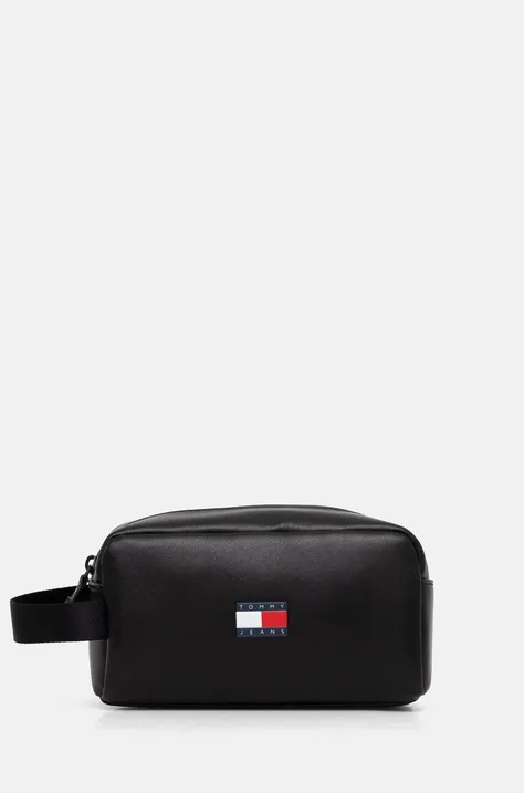 Usnjena kozmetična torbica Tommy Jeans črna barva, AM0AM12439