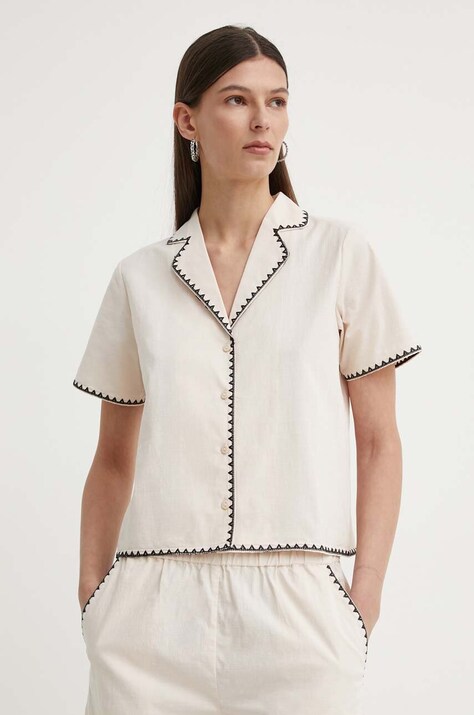 Бавовняна сорочка Résumé BeatriceRS жіноча колір бежевий regular класичний комір 121901184