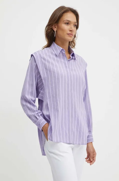 Košeľa BOSS dámska, fialová farba, voľný strih, s klasickým golierom, 50518408
