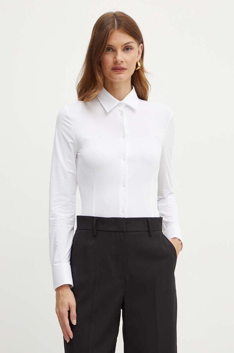 Košeľa BOSS dámska, biela farba, slim, s klasickým golierom, 50519380