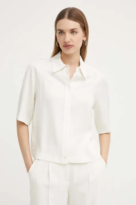 Košile BOSS dámská, béžová barva, regular, s klasickým límcem, 50526206