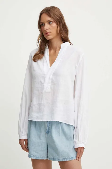Polo Ralph Lauren bluzka lniana kolor biały gładka 211935132