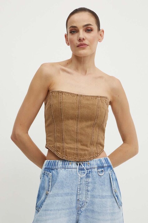 Miss Sixty top din denim 6L2XJ1840000 XJ1840  DENIM STRAPLESS culoarea bej, cold shoulder, 6L2XJ1840000